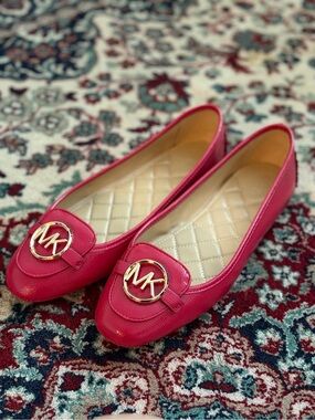 Michael Kors Hot Pink MK Medallion Leather Ballet Flats